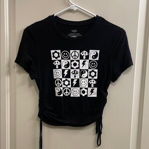 Trendy Black Graphic Tee with White Symbols